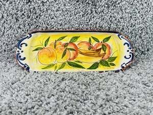 Pottery Serving Tray Fruits Painting Portugal Handmade Size 13inX5in Long Oval